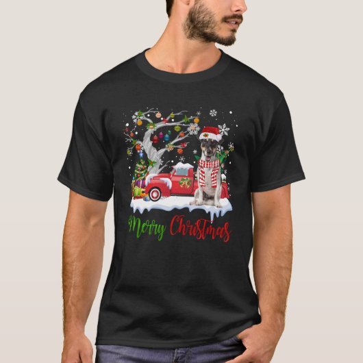 レッドトラックメリークリスマスツリージャック・ラッセル・テリー Tシャツ (正面)