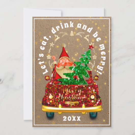 レッドトラックメリークリスマスツリーブランチ夕食Rusti 招待状 (裏面)