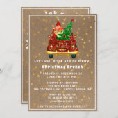 レッドトラックメリークリスマスツリーブランチ夕食Rusti 招待状 (正面/裏面)