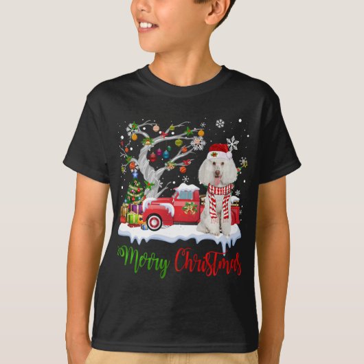 レッドトラックメリークリスマスツリープードルパジャマ Tシャツ (正面)