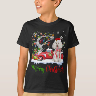 レッドトラックメリークリスマスツリープードルパジャマ Tシャツ