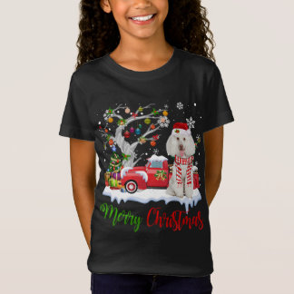 レッドトラックメリークリスマスツリープードルパジャマ Tシャツ