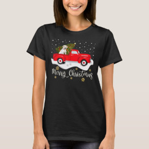 レッドトラックメリークリスマスツリーラブラドールリトリバー Tシャツ
