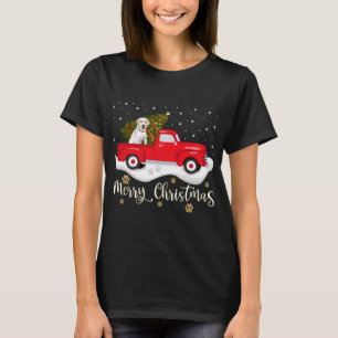 レッドトラックメリークリスマスツリーラブラドールリトリバー Tシャツ