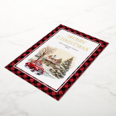 レッドトラックメリークリスマスバッファロープレイド金ゴールド 箔シーズンカード (回転した状態)