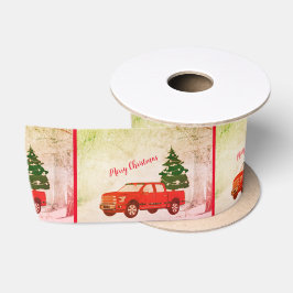 レッドトラックレトロヴィンテージメリークリスマスリボン サテンリボン