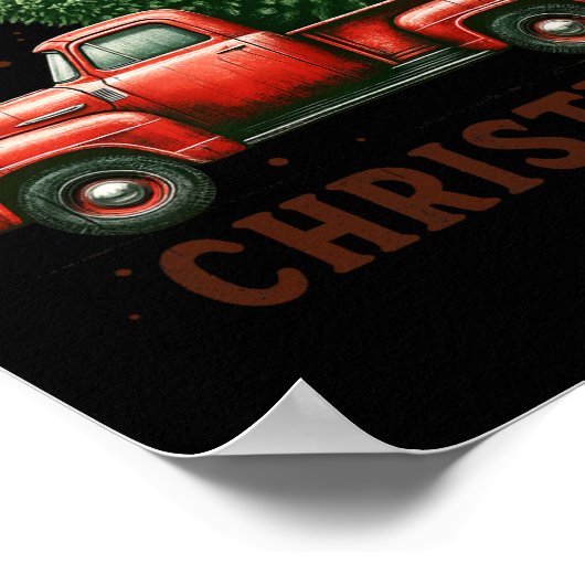 レッドトラックワゴンのメリークリスマスツリーヴィンテージCh ポスター (角)