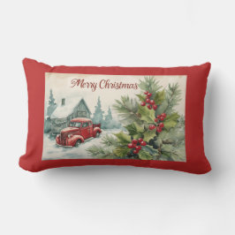 レッドトラックヴィンテージクリスマス ランバークッション