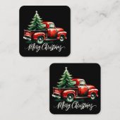 レッドトラック上のメリークリスマスツリーヴィンテージ家族M スクエア名刺 (正面/裏面)
