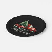 レッドトラック上のメリークリスマスツリーヴィンテージ家族M ペーパープレート (アングル)