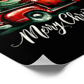 レッドトラック上のメリークリスマスツリーヴィンテージ家族M ポスター (角)