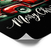 レッドトラック上のメリークリスマスツリーヴィンテージ家族M ポスター (角)