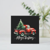 レッドトラック上のメリークリスマスツリーヴィンテージ家族M 招待状 (スタンド正面)