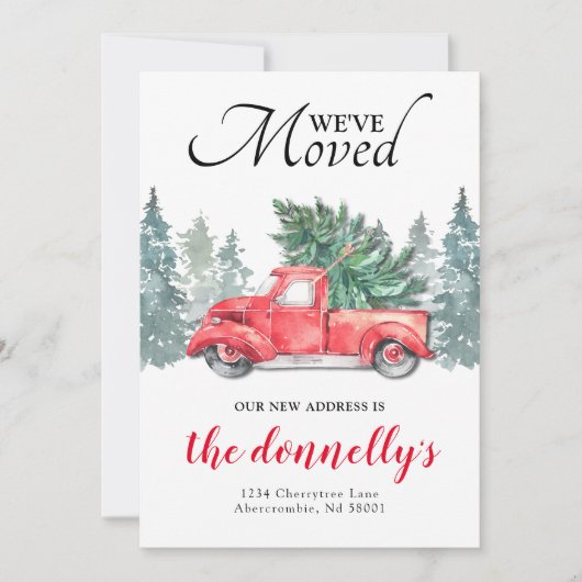 レッドトラック冬の新しいアドレス移動 案内状 (正面)