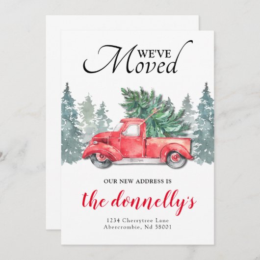 レッドトラック冬の新しいアドレス移動 案内状 (正面/裏面)