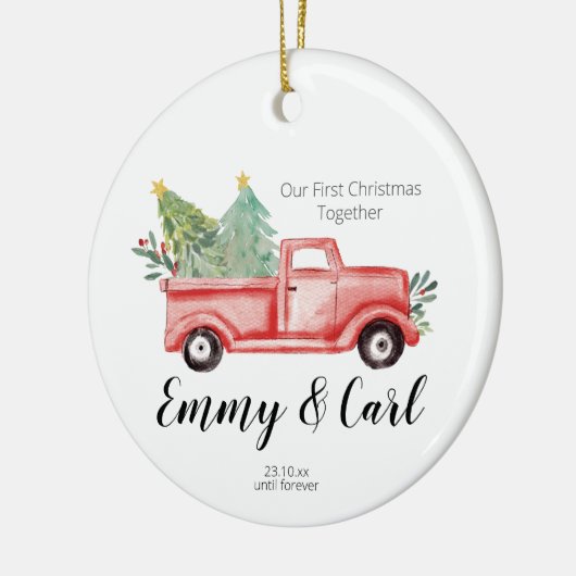 レッドトラック初めてのクリスマスのオーナメント セラミックオーナメント (左)