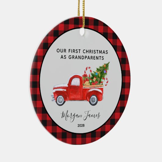 レッドトラック初めてのクリスマスas.祖父母の写真 セラミックオーナメント (右)