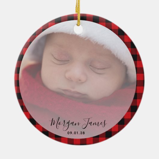 レッドトラック初めてのクリスマスas.祖父母の写真 セラミックオーナメント (裏面)