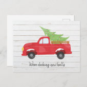 レッドトラック新しいホールをデッキクリスマスフォトムービング 案内ポストカード (正面/裏面)