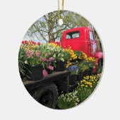 レッドトラック春の花&レインボー セラミックオーナメント (左)