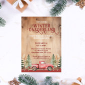 レッドトラック素朴ウィンターオネダーランド誕生日 招待状