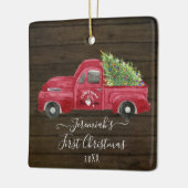 レッドトラック素朴ウッドベビークリスマスツリー写真 セラミックオーナメント (左)