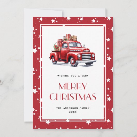 レッドトラック雪スターメリークリスマスカード シーズンカード (正面)