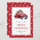 レッドトラック雪スターメリークリスマスカード シーズンカード (正面/裏面)