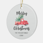 レッドトラック&ツリーメリークリスマスホリデー セラミックオーナメント (左)