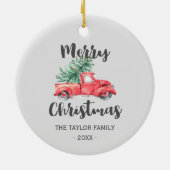 レッドトラック&ツリーメリークリスマスホリデー セラミックオーナメント (裏面)