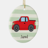 レッドトラック；パステルグリーンストライプズ セラミックオーナメント (右)