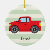 レッドトラック；パステルグリーンストライプズ セラミックオーナメント (裏面)