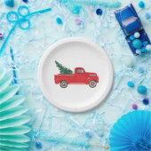 レッドトラック(木のアート絵画付き) ペーパープレート (パーティー)