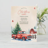 レッドトラック 雪の納屋 牧歌的なクリスマスパーティー 招待状 (スタンド正面)