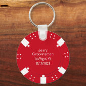 レッドトランプのポーカーチップカジノをテーマにした結婚式の引き出物 キーホルダー (正面)