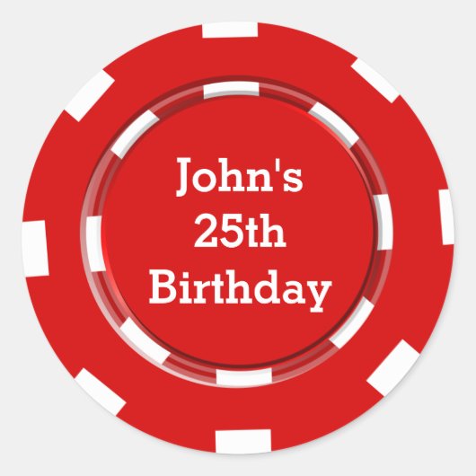 レッドトランプのポーカーチップカジノパーティーステッカーラベル ラウンドシール (正面)