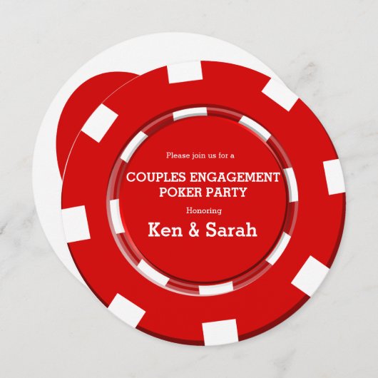 レッドトランプのポーカーチップハート婚約結婚式招待状 招待状 (正面/裏面)