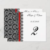 レッドトリム黒のダマスクのテーブル番号カード ポストカード (正面/裏面)