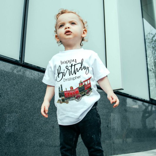 レッドトレインハッピーバースデー「お名前」 トドラーTシャツ