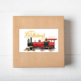 レッドトレインハッピーバースデー 長方形シール