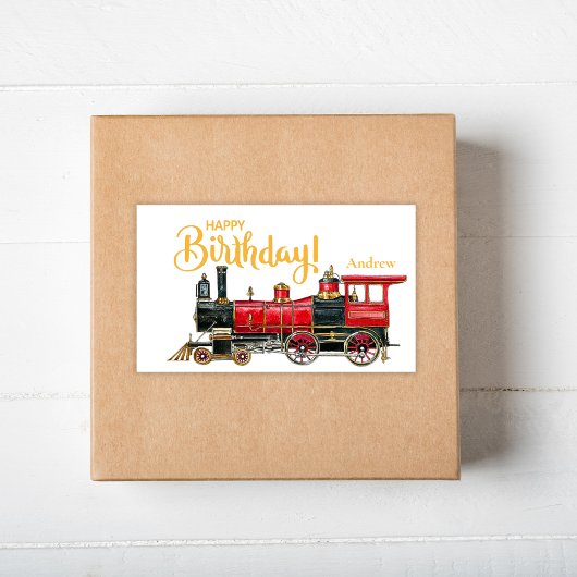 レッドトレインハッピーバースデー 長方形シール