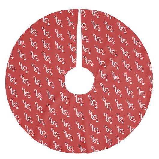 レッドトレブルクレフ、 音符記号ミュージカルクリスマスシンガー ブラッシュドポリエステルツリースカート (正面)