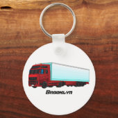 レッドトレーラートラックイラストレーション キーホルダー (正面)