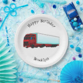 レッドトレーラートラックイラストレーション ペーパープレート (パーティー)