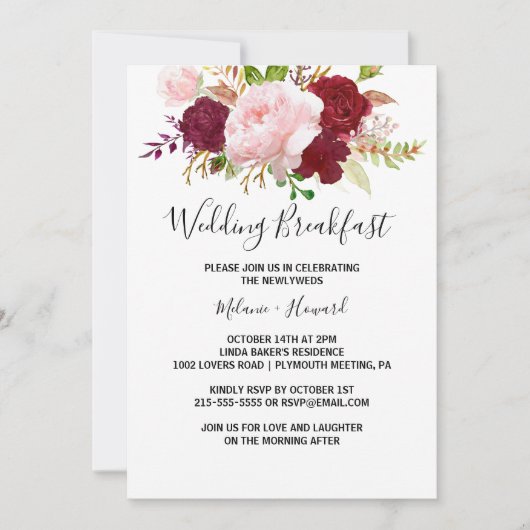 レッドトロピカルアンドロマン結婚マンズブレックファースト 招待状 (正面)