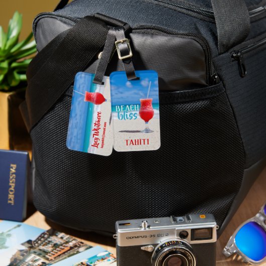 レッドトロピカルカクテルビーチブリス海バケーション ラゲッジタグ (正面&裏面)