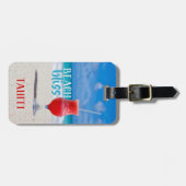 レッドトロピカルカクテルビーチブリス海バケーション ラゲッジタグ (正面横)