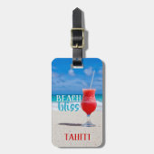 レッドトロピカルカクテルビーチブリス海バケーション ラゲッジタグ (正面縦)