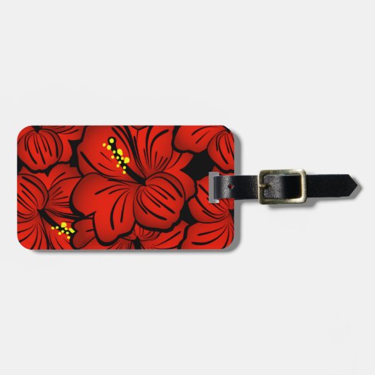 レッドトロピカルハワイアンハイビスカスフラワーデザイン ラゲッジタグ (正面横)