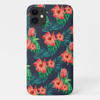 レッドトロピカルフローラオンネイビー iPhone 11 ケース
